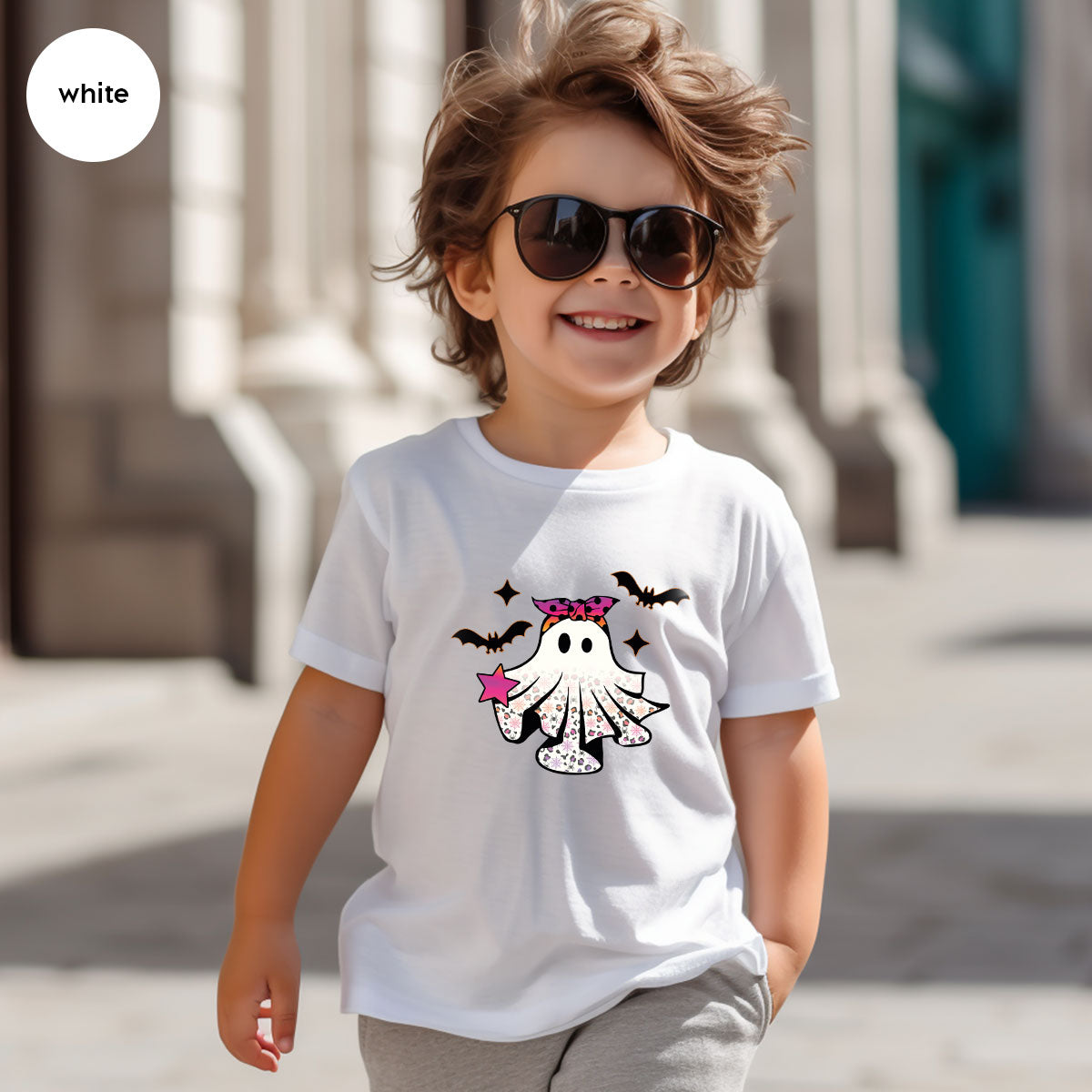 Spooky Season Outfit, Ghost Graphic Tee, Girls Boo Vneck TShirt