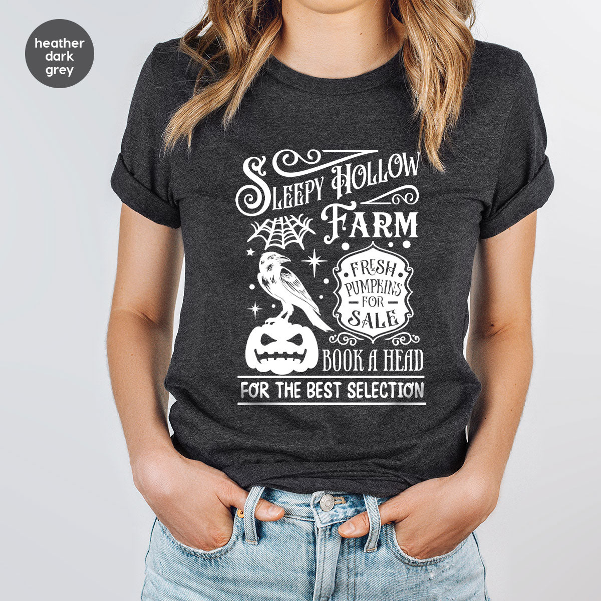 Halloween Sweatshirt, Farmer Outfit, Pumpkin Shirt, Spooky Season Clothing, Crow T-Shirt, Farm Graphic Tees, Gift for Him, Movie VNeck Shirt