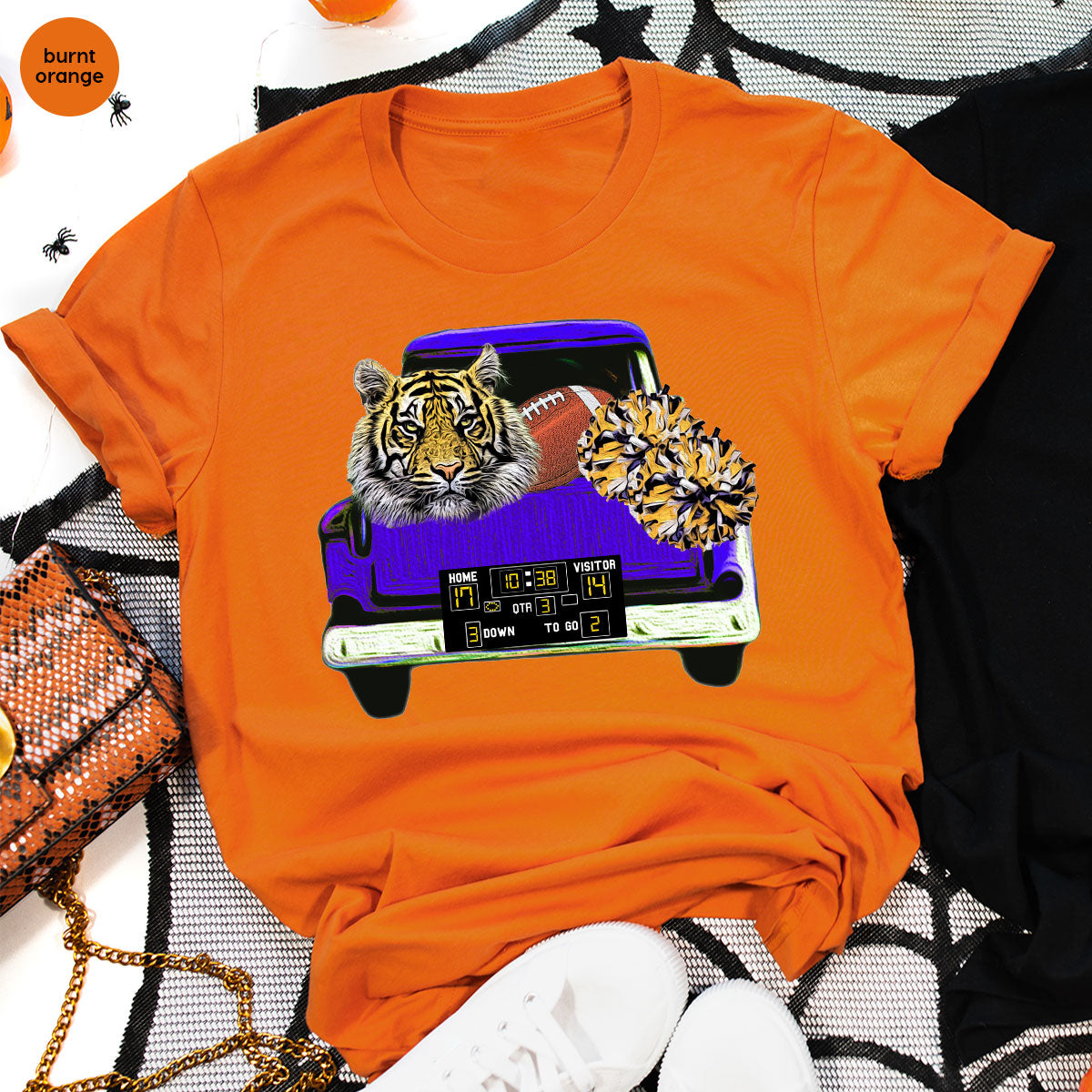 Football Truck Shirt, Tiger Graphic Tees, Football Mom TShirt, Football Gifts for Her, Cheer Vneck Shirt, Gift for Him, Sports Clothing