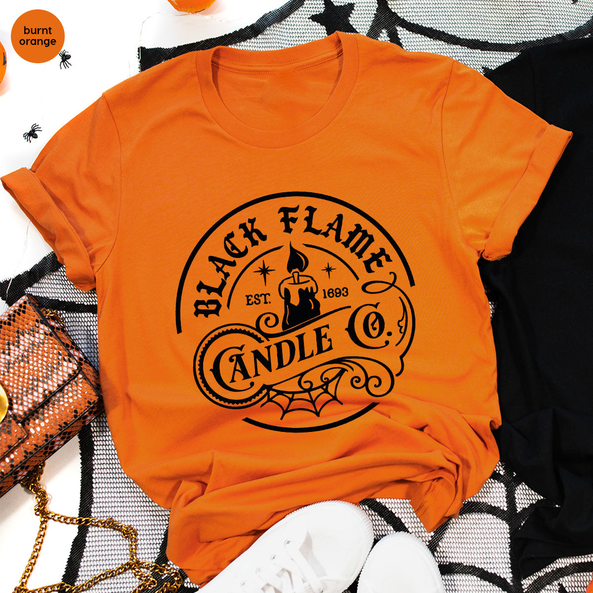 Black Flame Candle Shirt, Halloween Gifts, Hocus Pocus Tshirt, Halloween Party Clothing, Witch Vneck T-Shirt, Witchy Shirts, Gift for Her