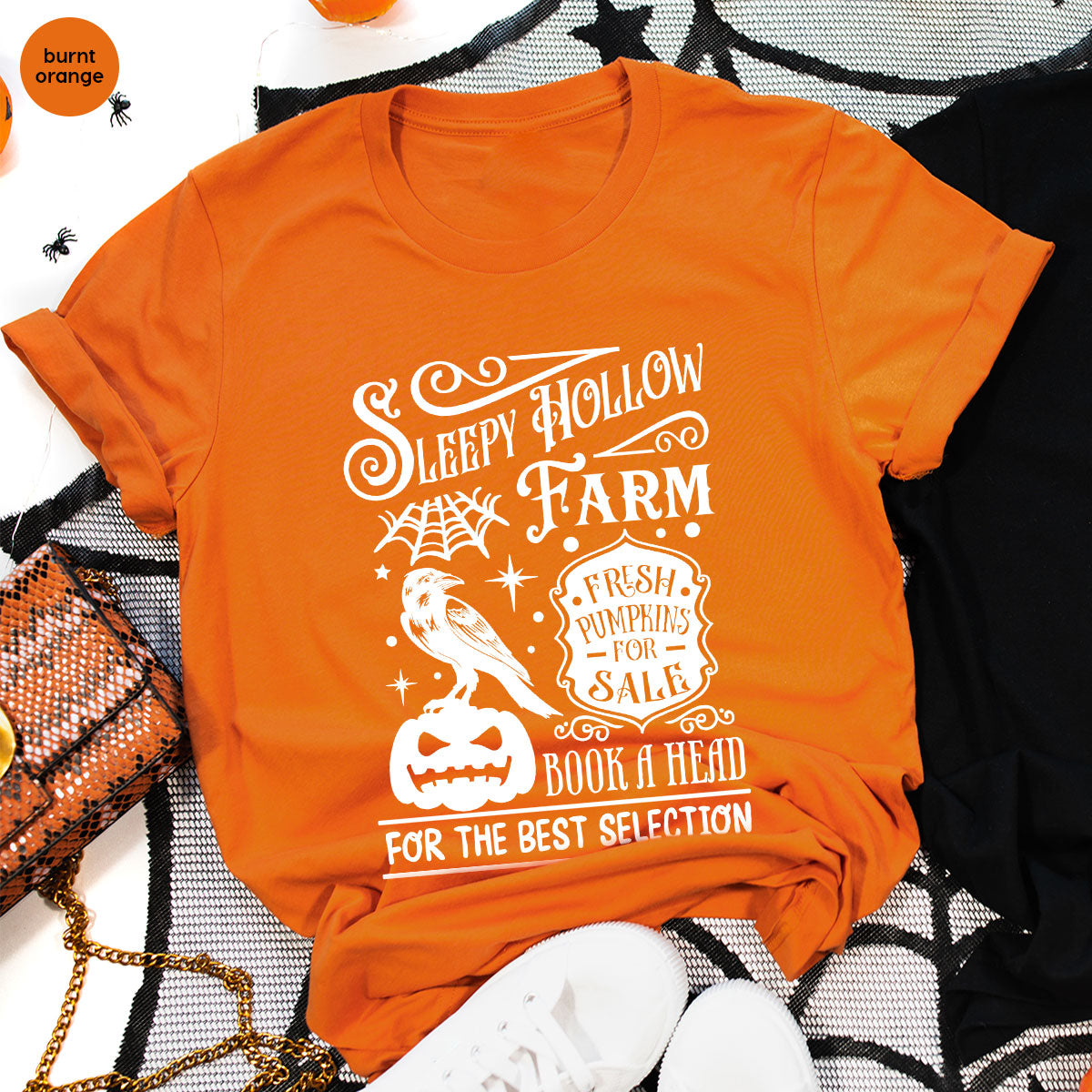 Halloween Sweatshirt, Farmer Outfit, Pumpkin Shirt, Spooky Season Clothing, Crow T-Shirt, Farm Graphic Tees, Gift for Him, Movie VNeck Shirt