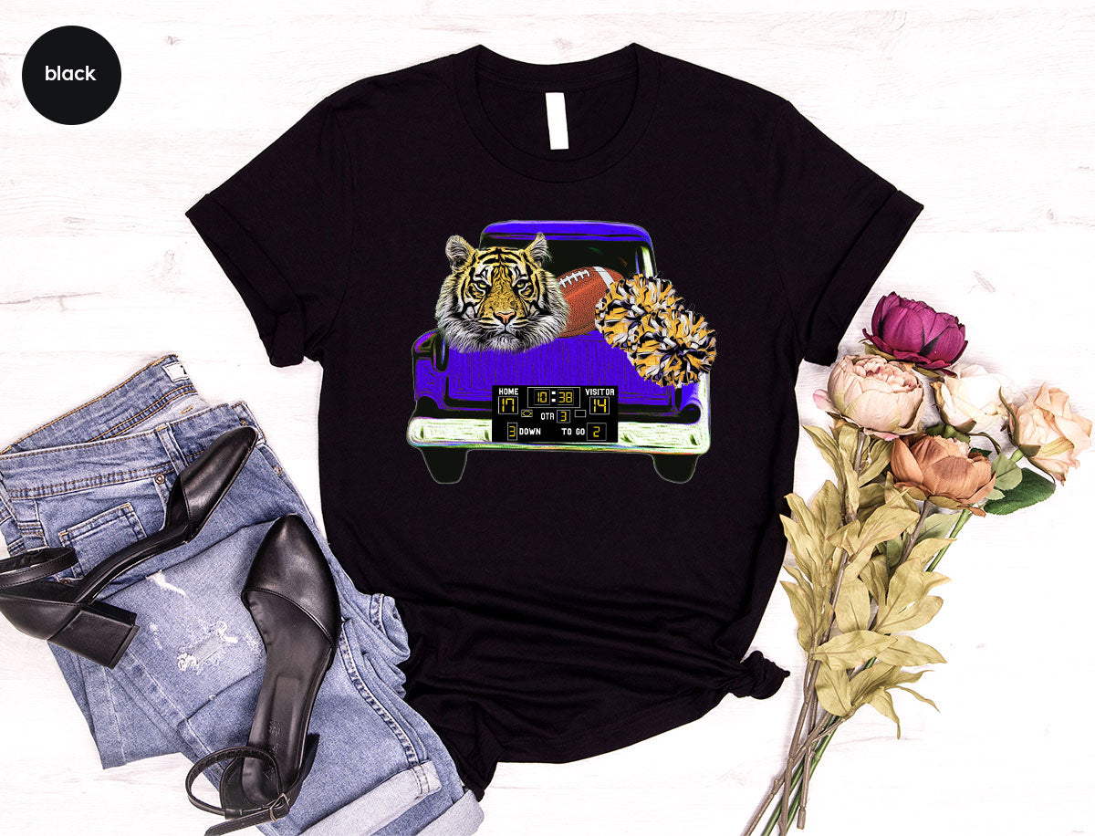 Football Truck Shirt, Tiger Graphic Tees, Football Mom TShirt, Football Gifts for Her, Cheer Vneck Shirt, Gift for Him, Sports Clothing