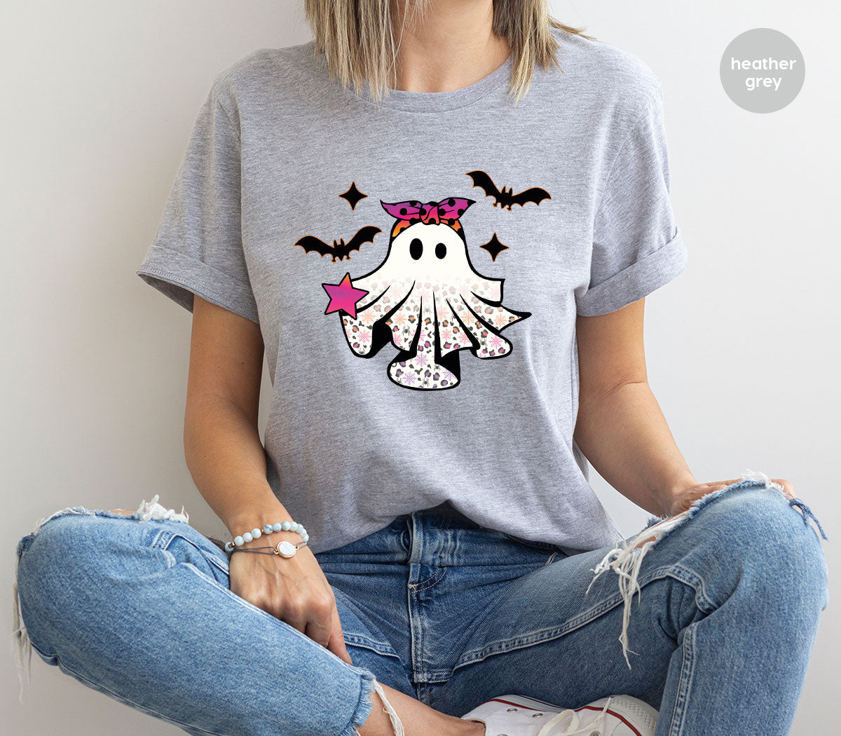 Spooky Season Outfit, Ghost Graphic Tee, Girls Boo Vneck TShirt