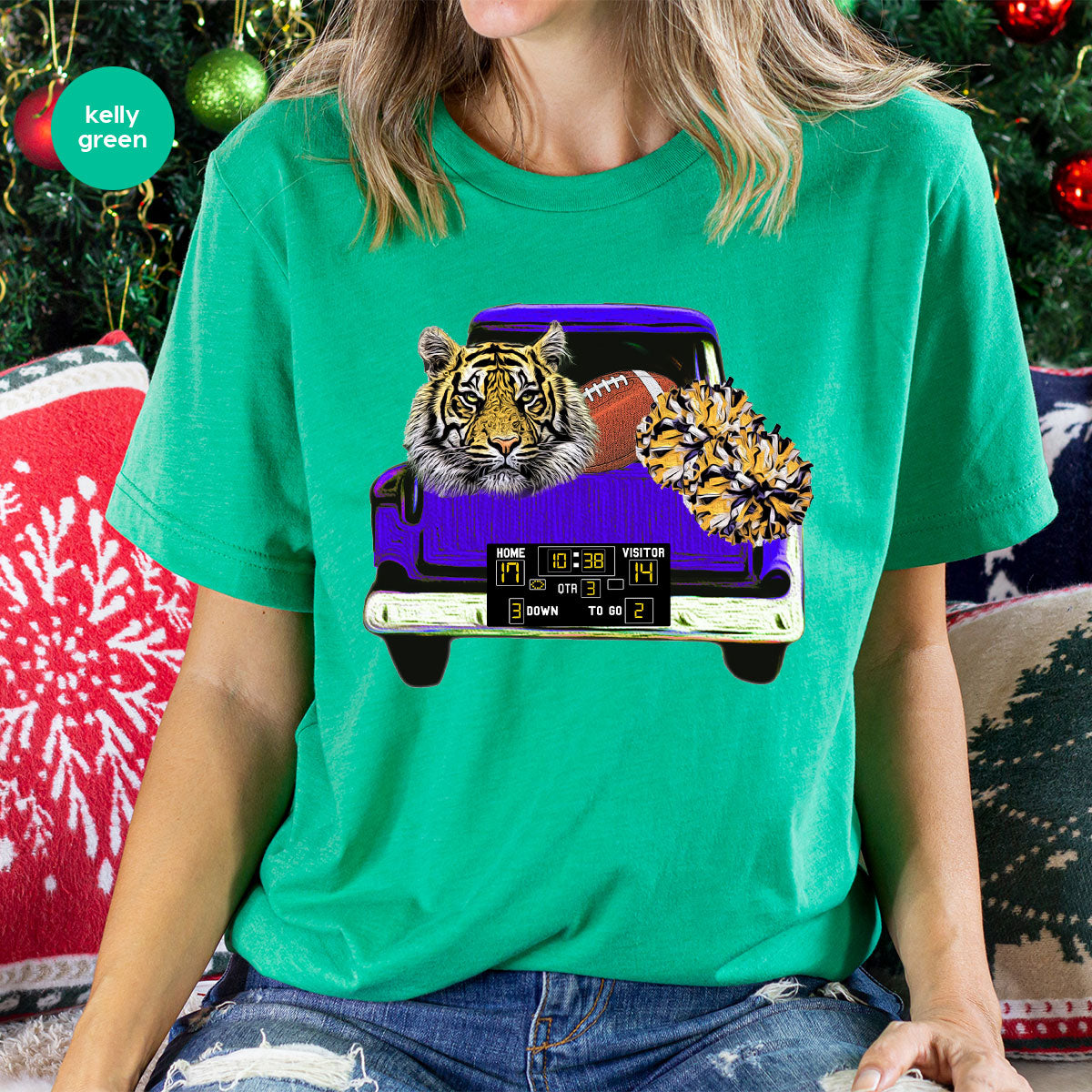 Football Truck Shirt, Tiger Graphic Tees, Football Mom TShirt, Football Gifts for Her, Cheer Vneck Shirt, Gift for Him, Sports Clothing