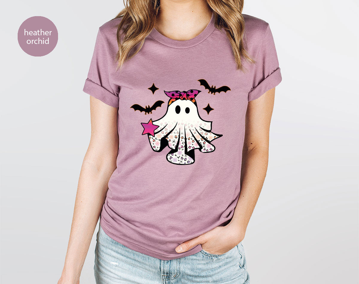Spooky Season Outfit, Ghost Graphic Tee, Girls Boo Vneck TShirt