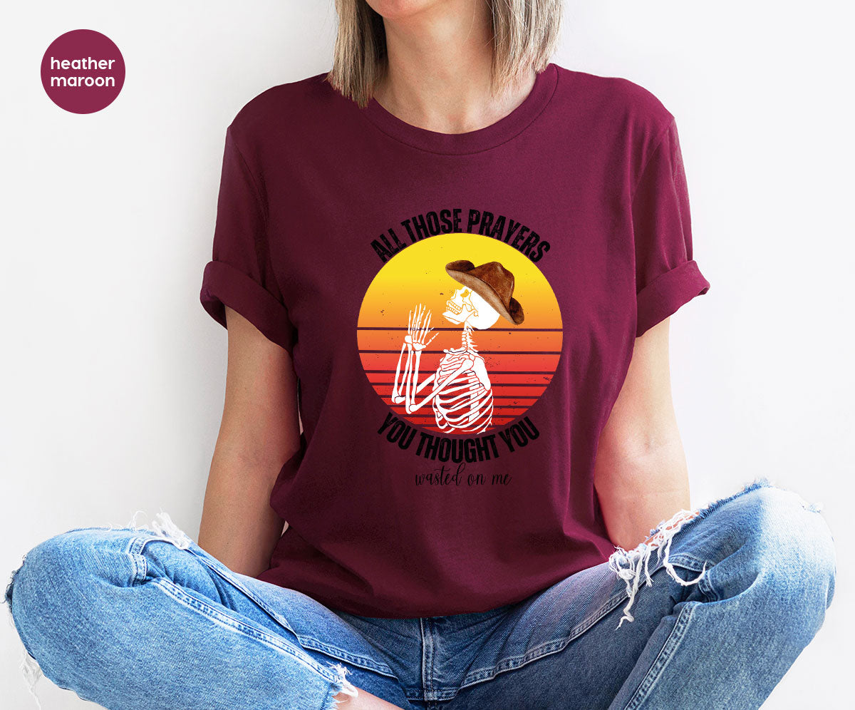 Halloween Crewneck Sweatshirt, Vintage Skeleton Shirt, Christian Vneck T Shirts