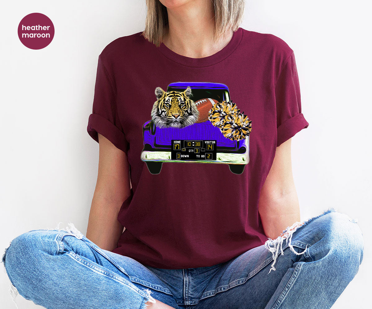 Football Truck Shirt, Tiger Graphic Tees, Football Mom TShirt, Football Gifts for Her, Cheer Vneck Shirt, Gift for Him, Sports Clothing