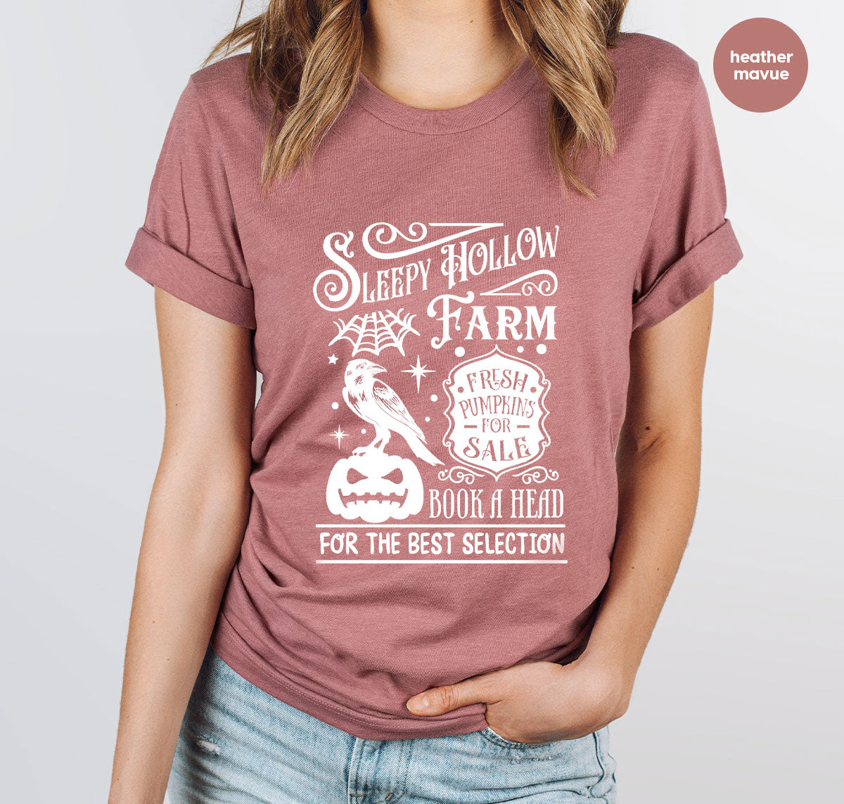 Halloween Sweatshirt, Farmer Outfit, Pumpkin Shirt, Spooky Season Clothing, Crow T-Shirt, Farm Graphic Tees, Gift for Him, Movie VNeck Shirt