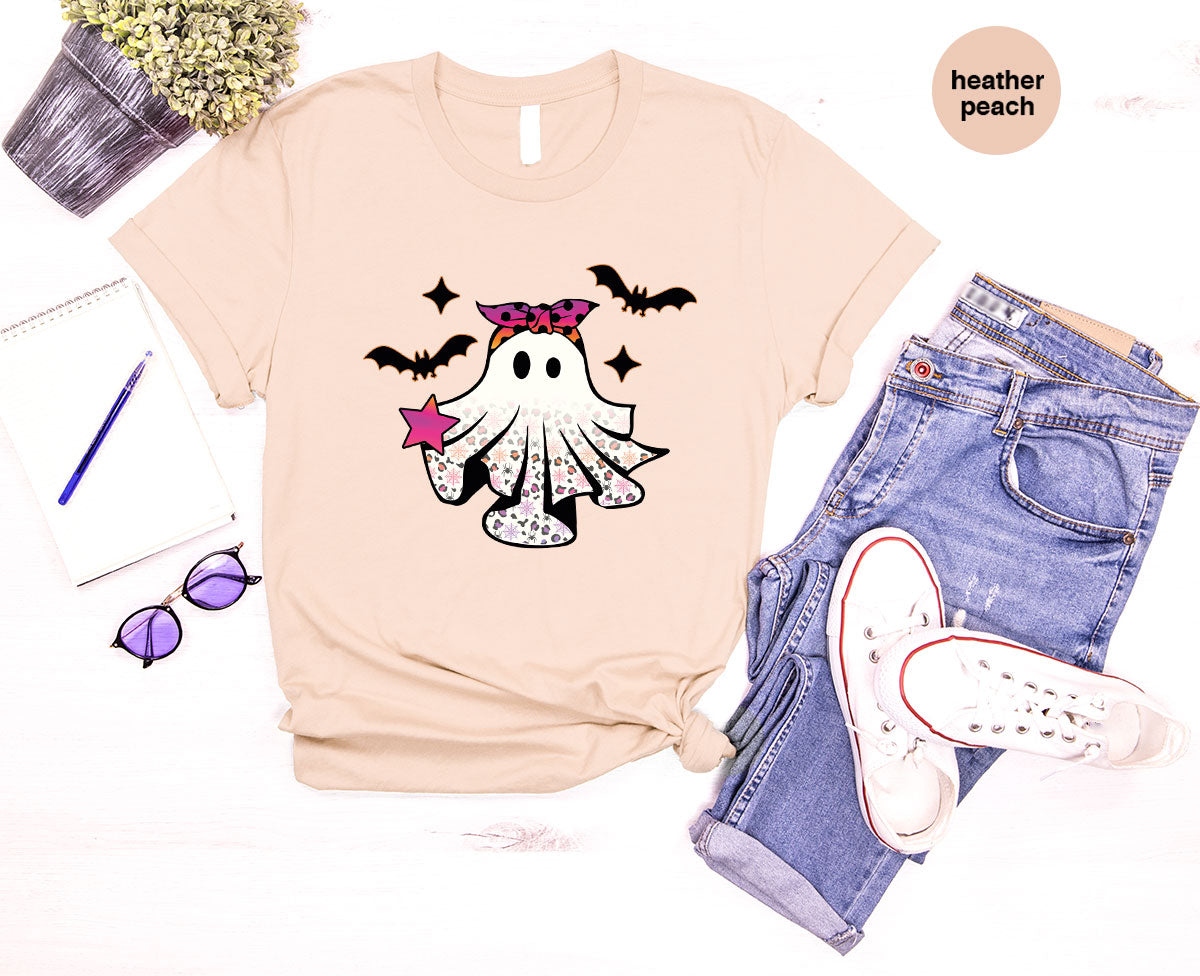 Spooky Season Outfit, Ghost Graphic Tee, Girls Boo Vneck TShirt