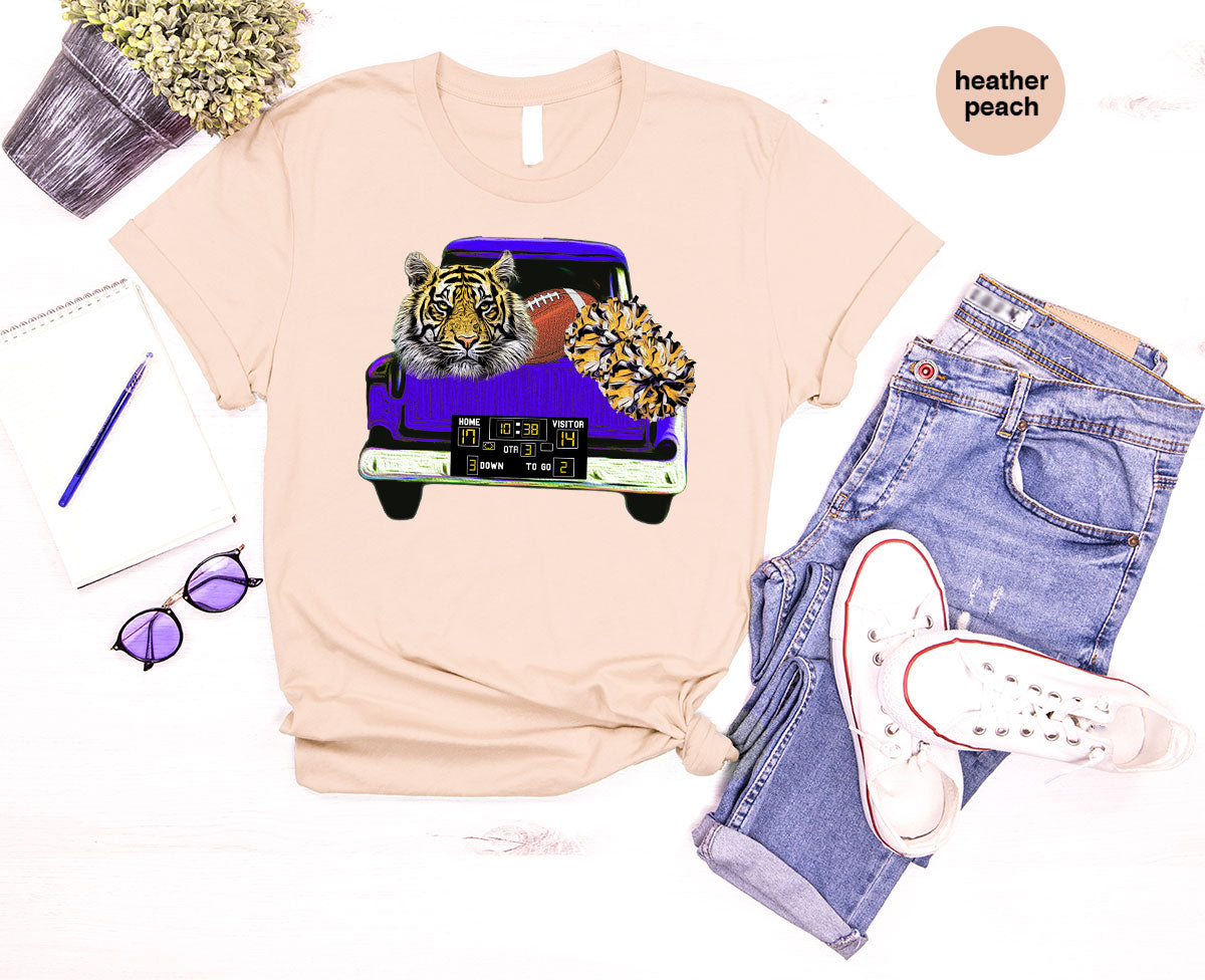 Football Truck Shirt, Tiger Graphic Tees, Football Mom TShirt, Football Gifts for Her, Cheer Vneck Shirt, Gift for Him, Sports Clothing