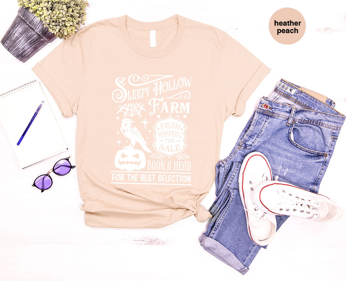Halloween Sweatshirt, Farmer Outfit, Pumpkin Shirt, Spooky Season Clothing, Crow T-Shirt, Farm Graphic Tees, Gift for Him, Movie VNeck Shirt