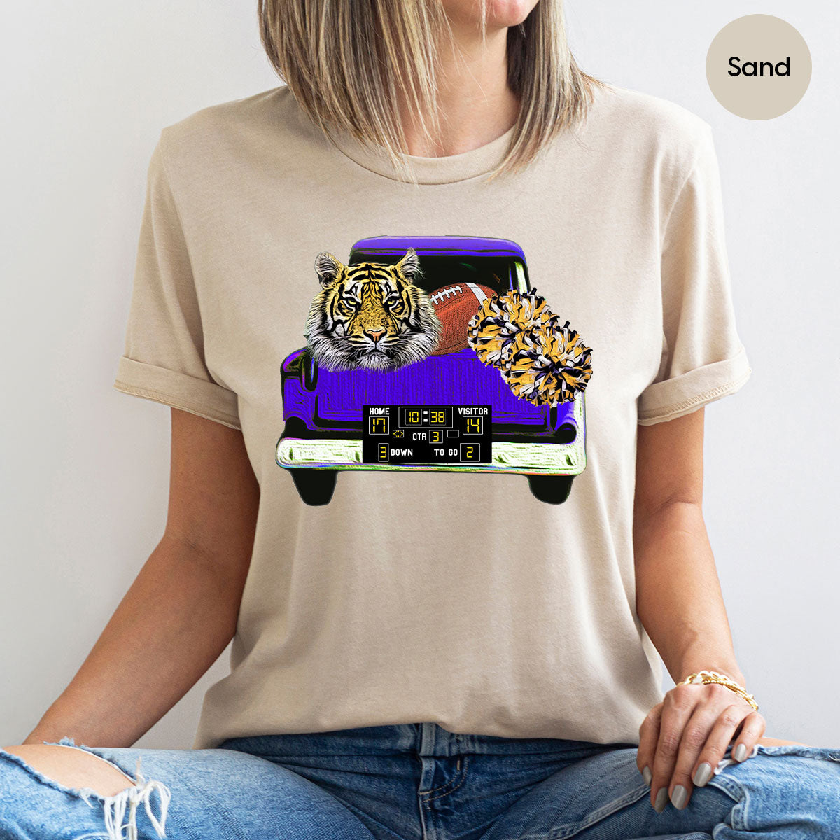 Football Truck Shirt, Tiger Graphic Tees, Football Mom TShirt, Football Gifts for Her, Cheer Vneck Shirt, Gift for Him, Sports Clothing