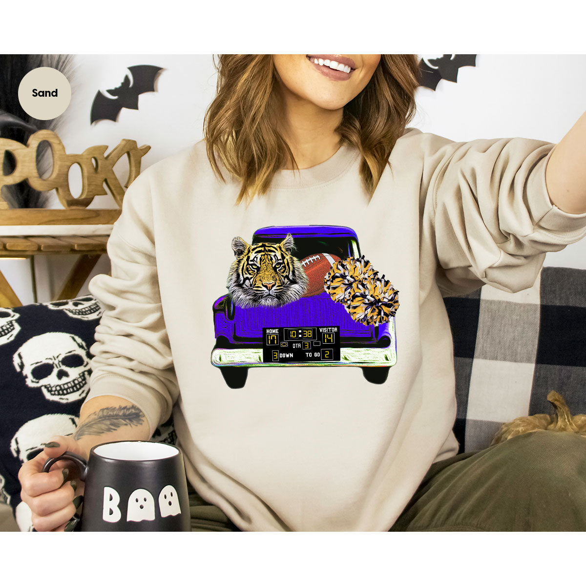 Football Truck Shirt, Tiger Graphic Tees, Football Mom TShirt, Football Gifts for Her, Cheer Vneck Shirt, Gift for Him, Sports Clothing