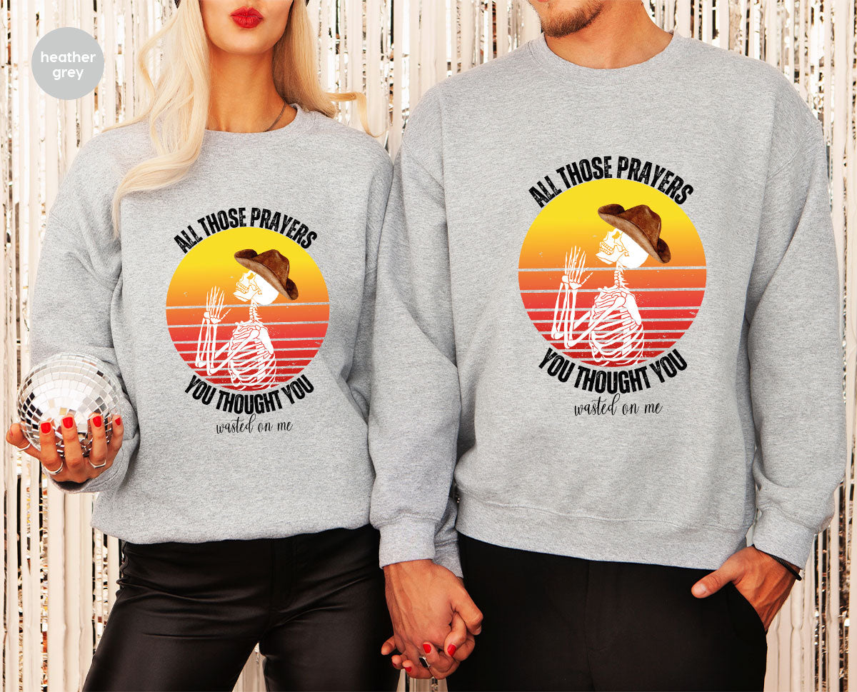 Halloween Crewneck Sweatshirt, Vintage Skeleton Shirt, Christian Vneck T Shirts