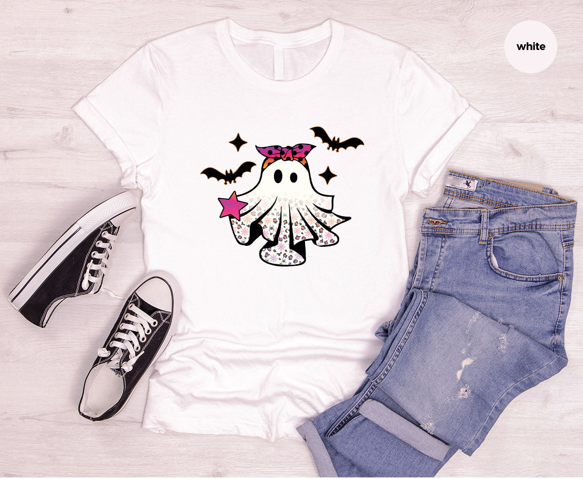 Spooky Season Outfit, Ghost Graphic Tee, Girls Boo Vneck TShirt