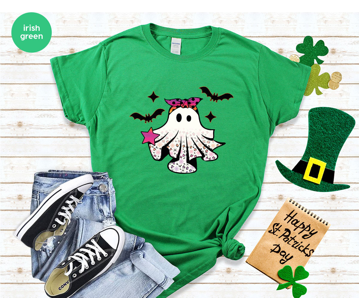 Spooky Season Outfit, Ghost Graphic Tee, Girls Boo Vneck TShirt