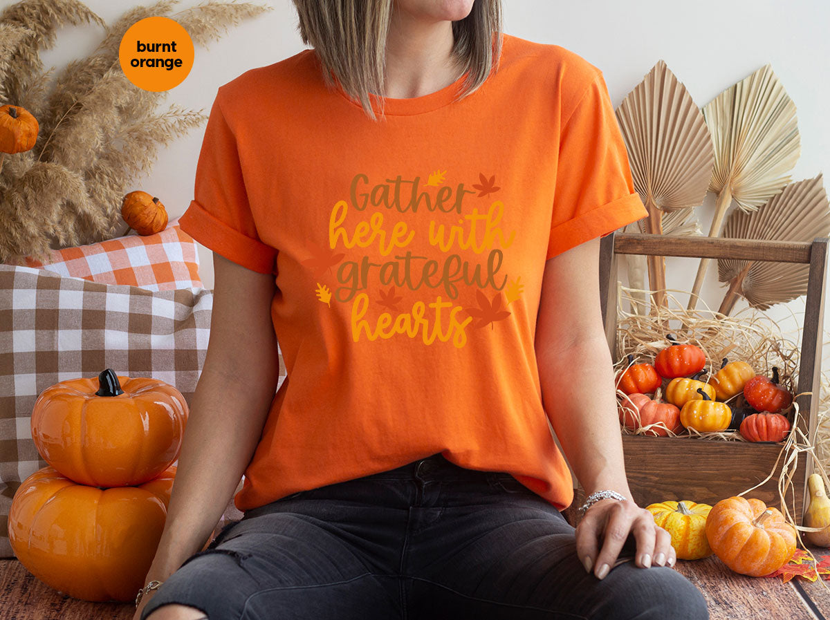 Fall Leaves Graphic Tees, Autumn Crewneck Sweatshirt, Fall Gifts, Happy Thanksgiving Clothing, Thankful T-Shirt, Matching Family Shirt