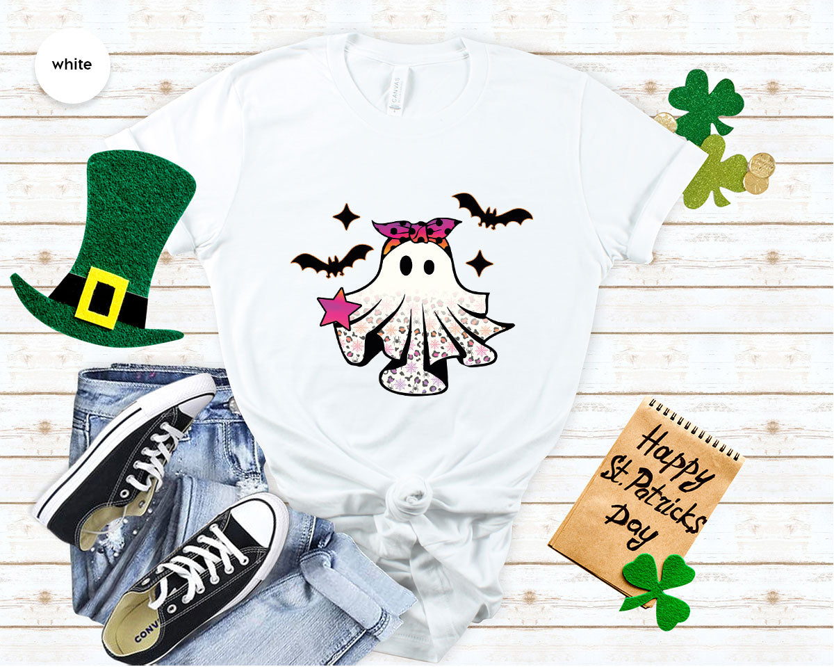 Spooky Season Outfit, Ghost Graphic Tee, Girls Boo Vneck TShirt