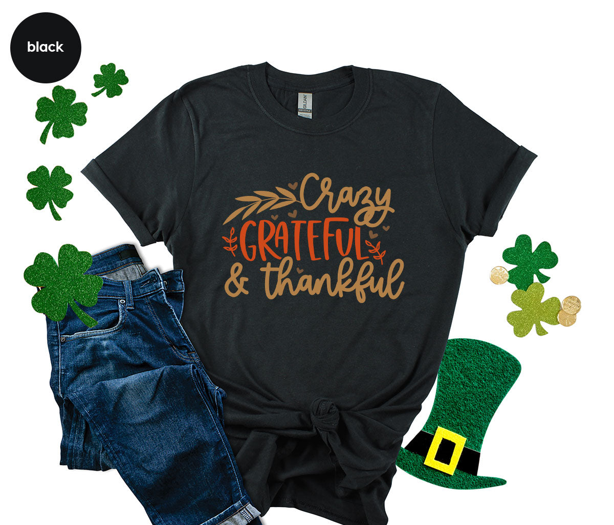 Funny Fall T Shirt, Gift for Her, Crazy Grateful Thankful T-Shirt, Autumn Clothing, Happy Thanksgiving TShirts, Leaves Graphic Tees