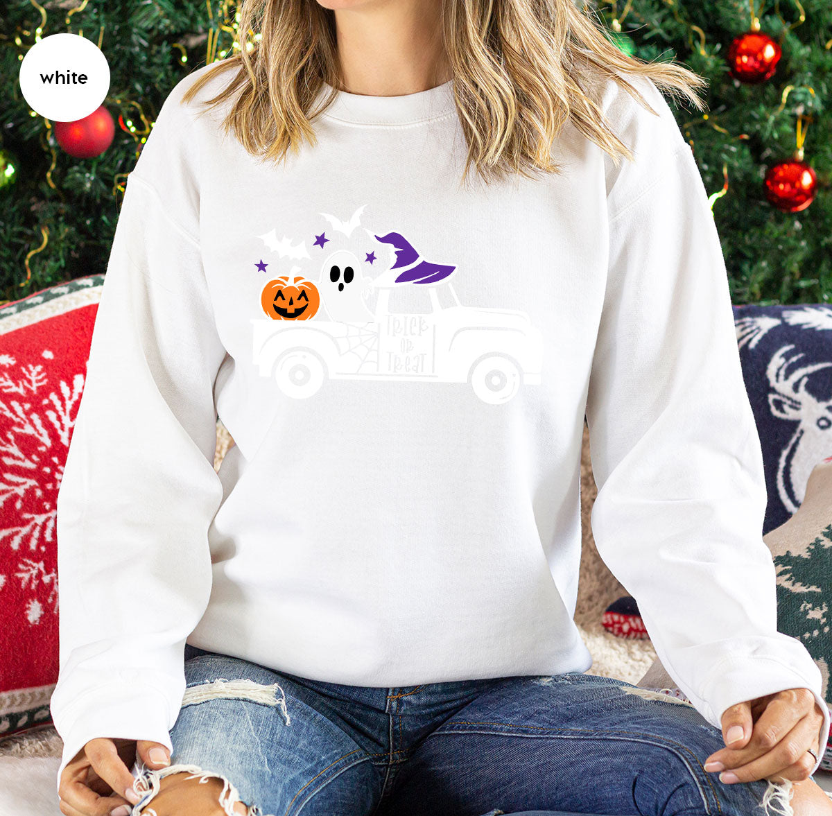 Halloween Sweatshirt, Halloween Gifts, Pumpkin Graphic Tees, Spooky Season Clothes, Witchy Vneck Shirt, Cute Ghost TShirt, Boo Truck T-Shirt
