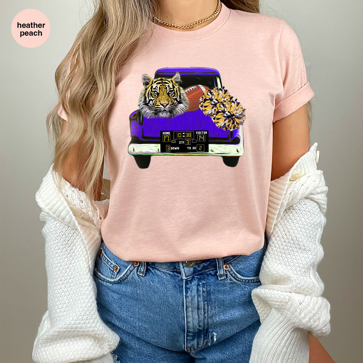 Football Truck Shirt, Tiger Graphic Tees, Football Mom TShirt, Football Gifts for Her, Cheer Vneck Shirt, Gift for Him, Sports Clothing