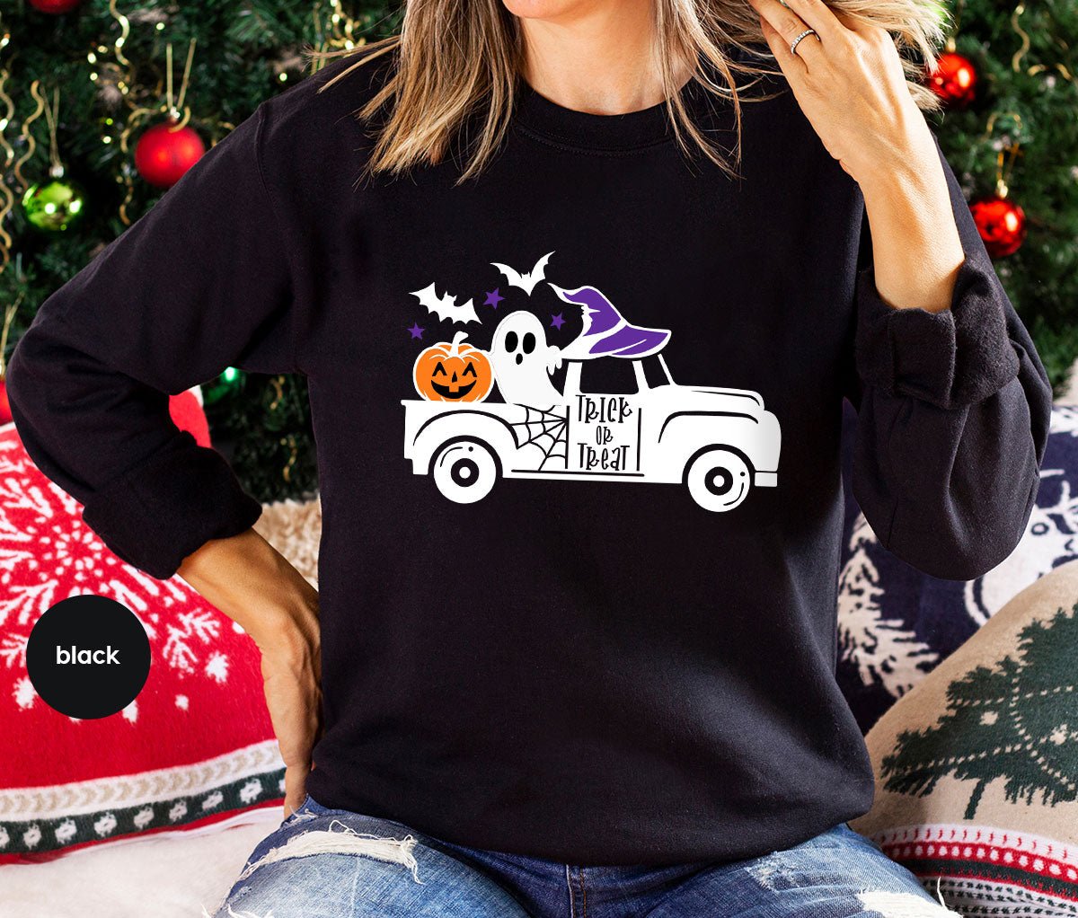 Halloween Sweatshirt, Halloween Gifts, Pumpkin Graphic Tees, Spooky Season Clothes, Witchy Vneck Shirt, Cute Ghost TShirt, Boo Truck T-Shirt