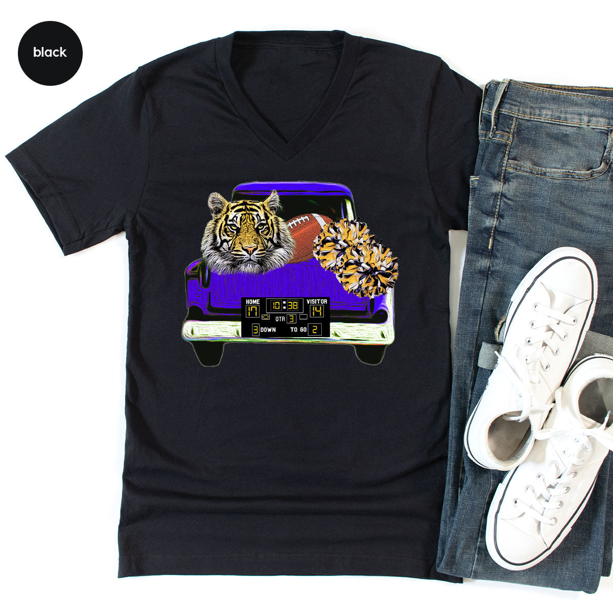 Football Truck Shirt, Tiger Graphic Tees, Football Mom TShirt, Football Gifts for Her, Cheer Vneck Shirt, Gift for Him, Sports Clothing