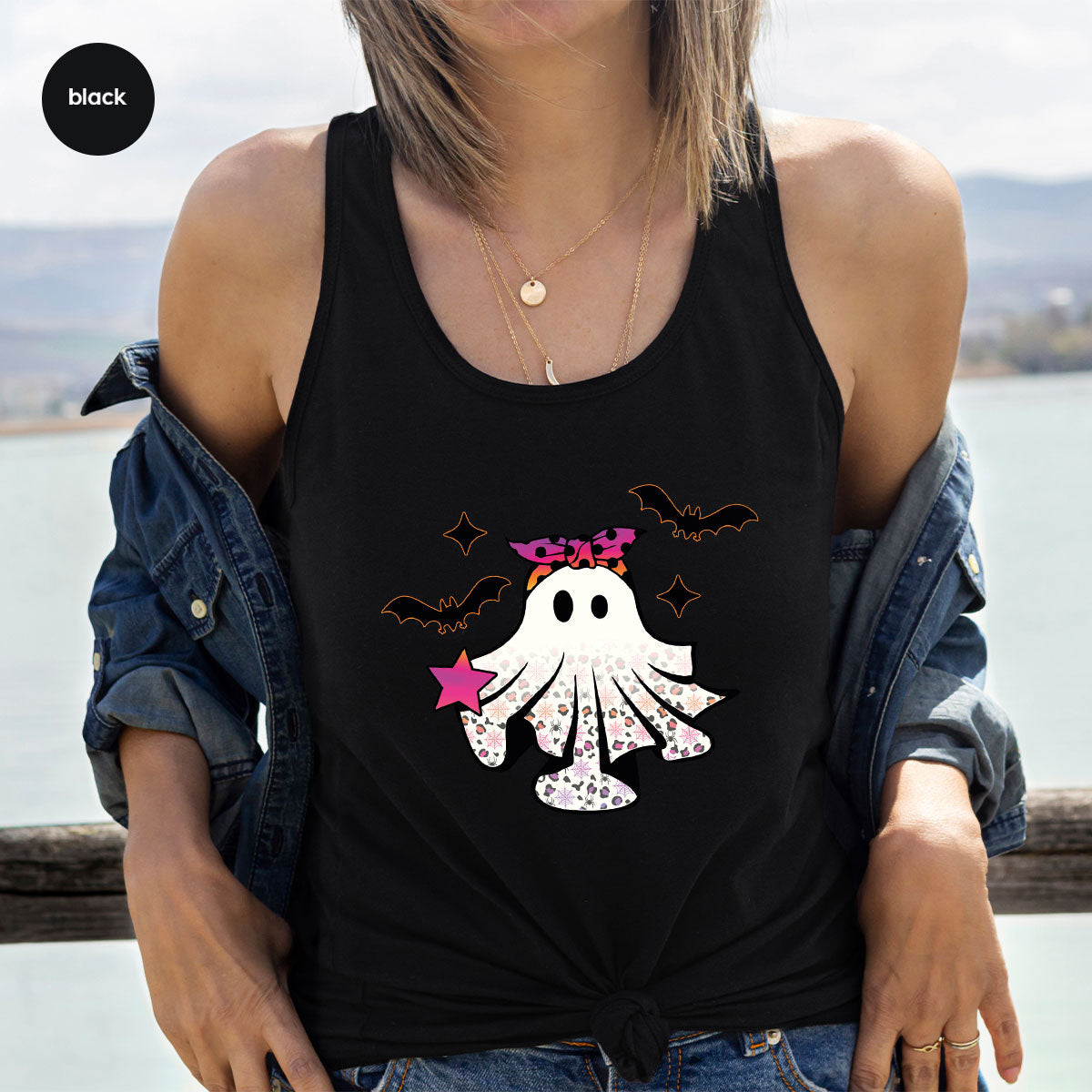 Spooky Season Outfit, Ghost Graphic Tee, Girls Boo Vneck TShirt