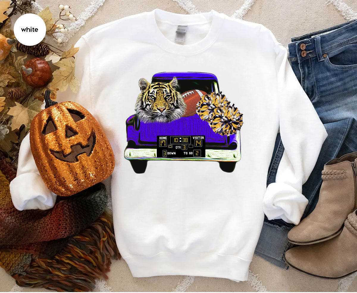 Football Truck Shirt, Tiger Graphic Tees, Football Mom TShirt, Football Gifts for Her, Cheer Vneck Shirt, Gift for Him, Sports Clothing