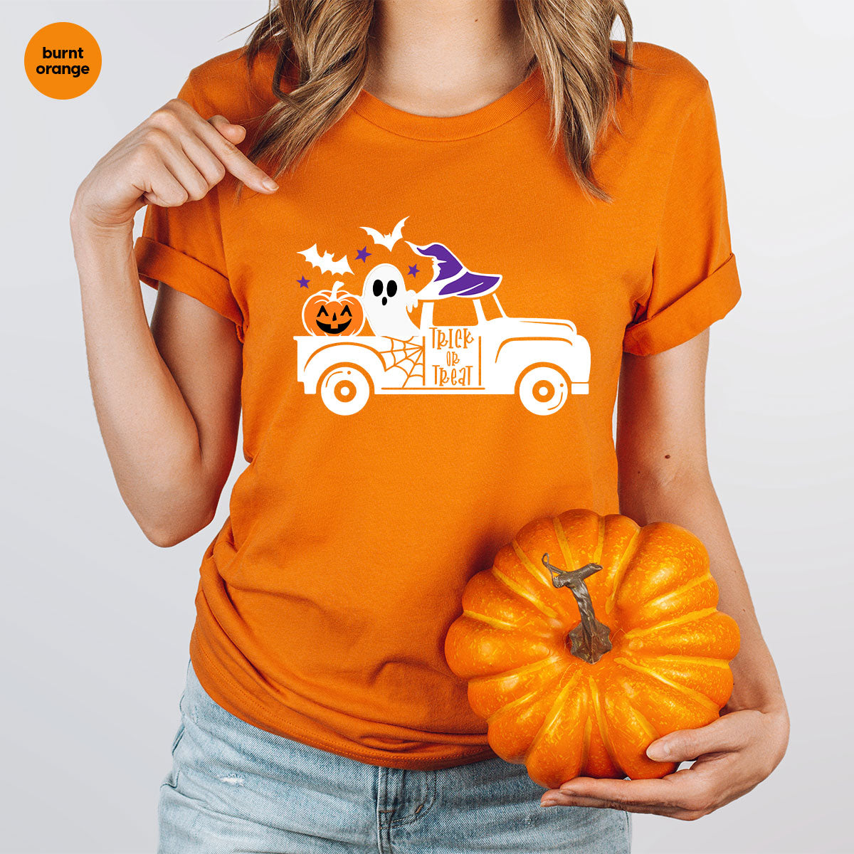 Halloween Sweatshirt, Halloween Gifts, Pumpkin Graphic Tees, Spooky Season Clothes, Witchy Vneck Shirt, Cute Ghost TShirt, Boo Truck T-Shirt