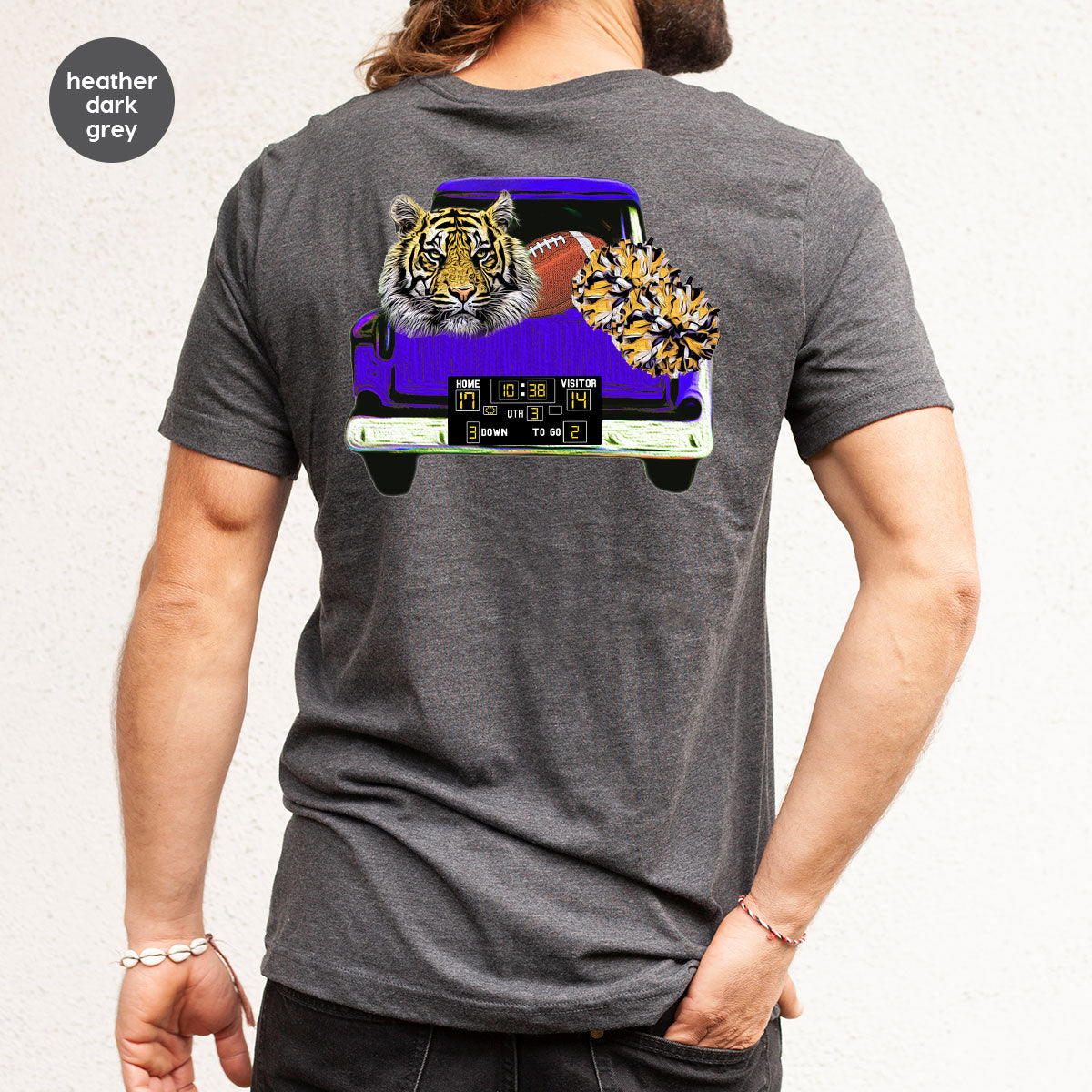 Football Truck Shirt, Tiger Graphic Tees, Football Mom TShirt, Football Gifts for Her, Cheer Vneck Shirt, Gift for Him, Sports Clothing