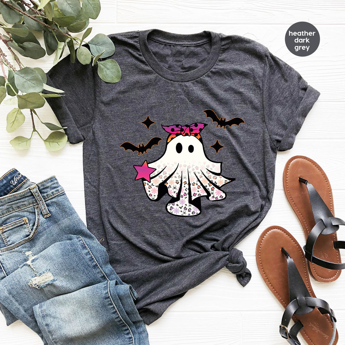 Spooky Season Outfit, Ghost Graphic Tee, Girls Boo Vneck TShirt
