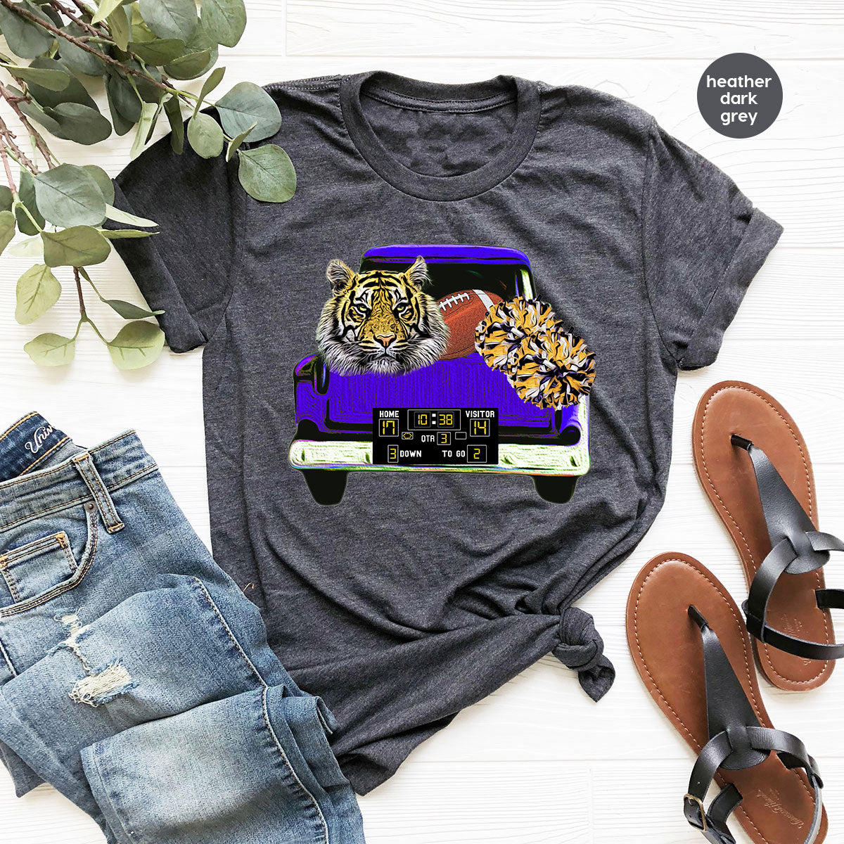 Football Truck Shirt, Tiger Graphic Tees, Football Mom TShirt, Football Gifts for Her, Cheer Vneck Shirt, Gift for Him, Sports Clothing