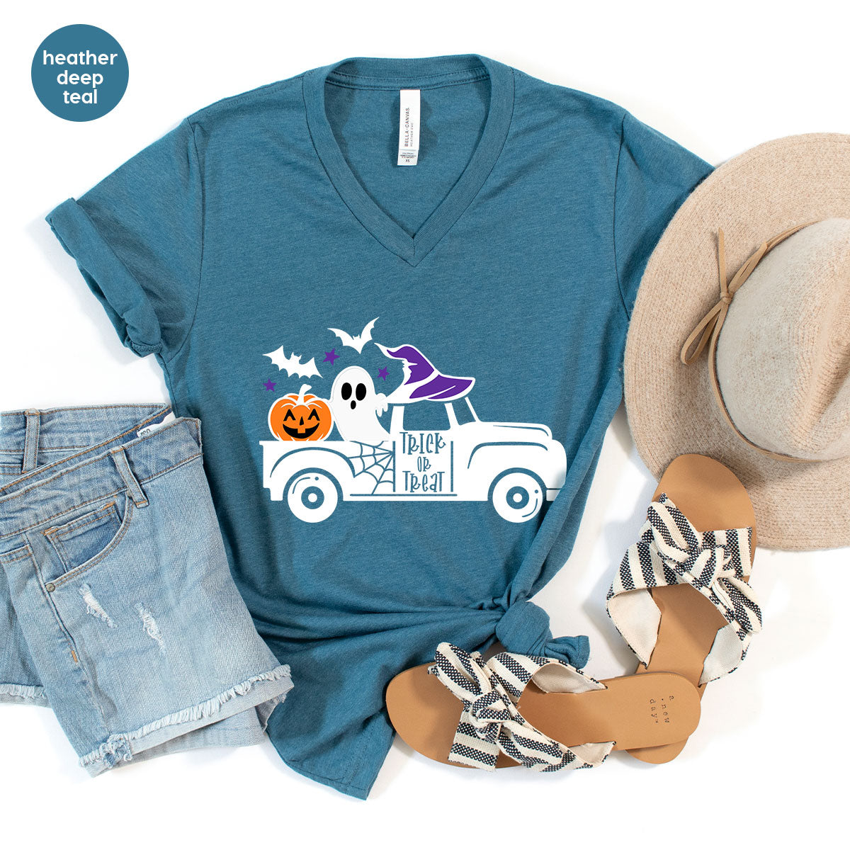 Halloween Sweatshirt, Halloween Gifts, Pumpkin Graphic Tees, Spooky Season Clothes, Witchy Vneck Shirt, Cute Ghost TShirt, Boo Truck T-Shirt