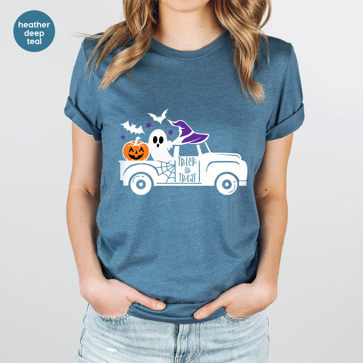 Halloween Sweatshirt, Halloween Gifts, Pumpkin Graphic Tees, Spooky Season Clothes, Witchy Vneck Shirt, Cute Ghost TShirt, Boo Truck T-Shirt