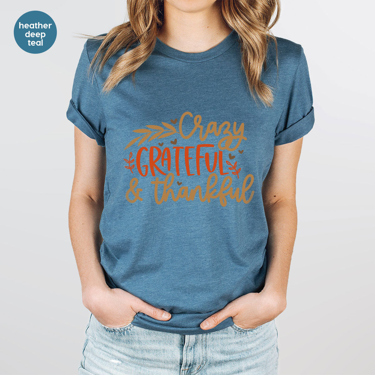 Funny Fall T Shirt, Gift for Her, Crazy Grateful Thankful T-Shirt, Autumn Clothing, Happy Thanksgiving TShirts, Leaves Graphic Tees