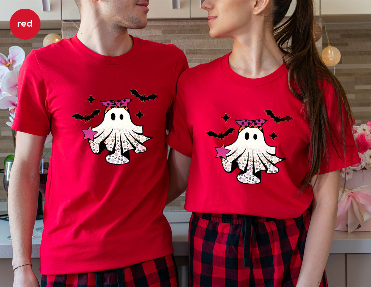 Spooky Season Outfit, Ghost Graphic Tee, Girls Boo Vneck TShirt