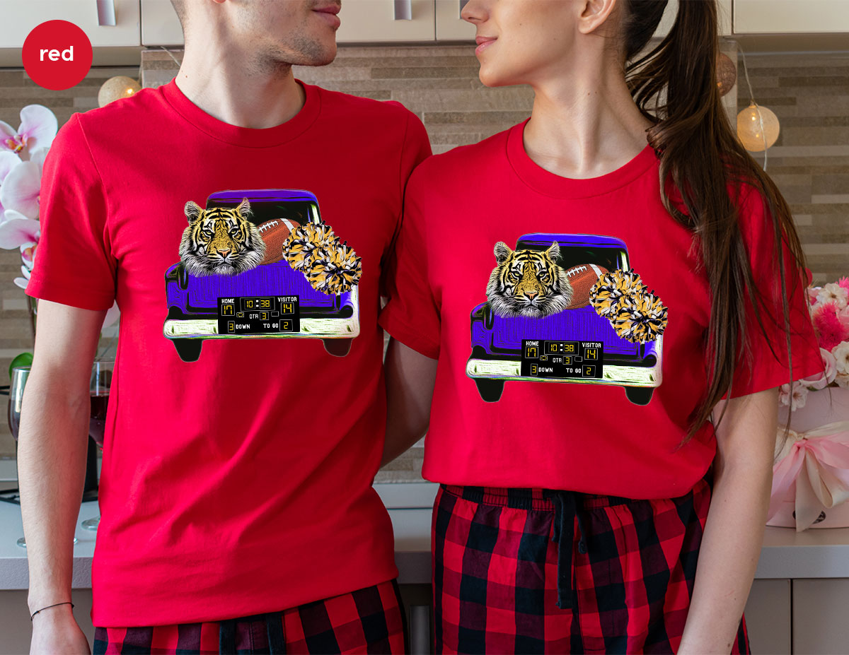 Football Truck Shirt, Tiger Graphic Tees, Football Mom TShirt, Football Gifts for Her, Cheer Vneck Shirt, Gift for Him, Sports Clothing