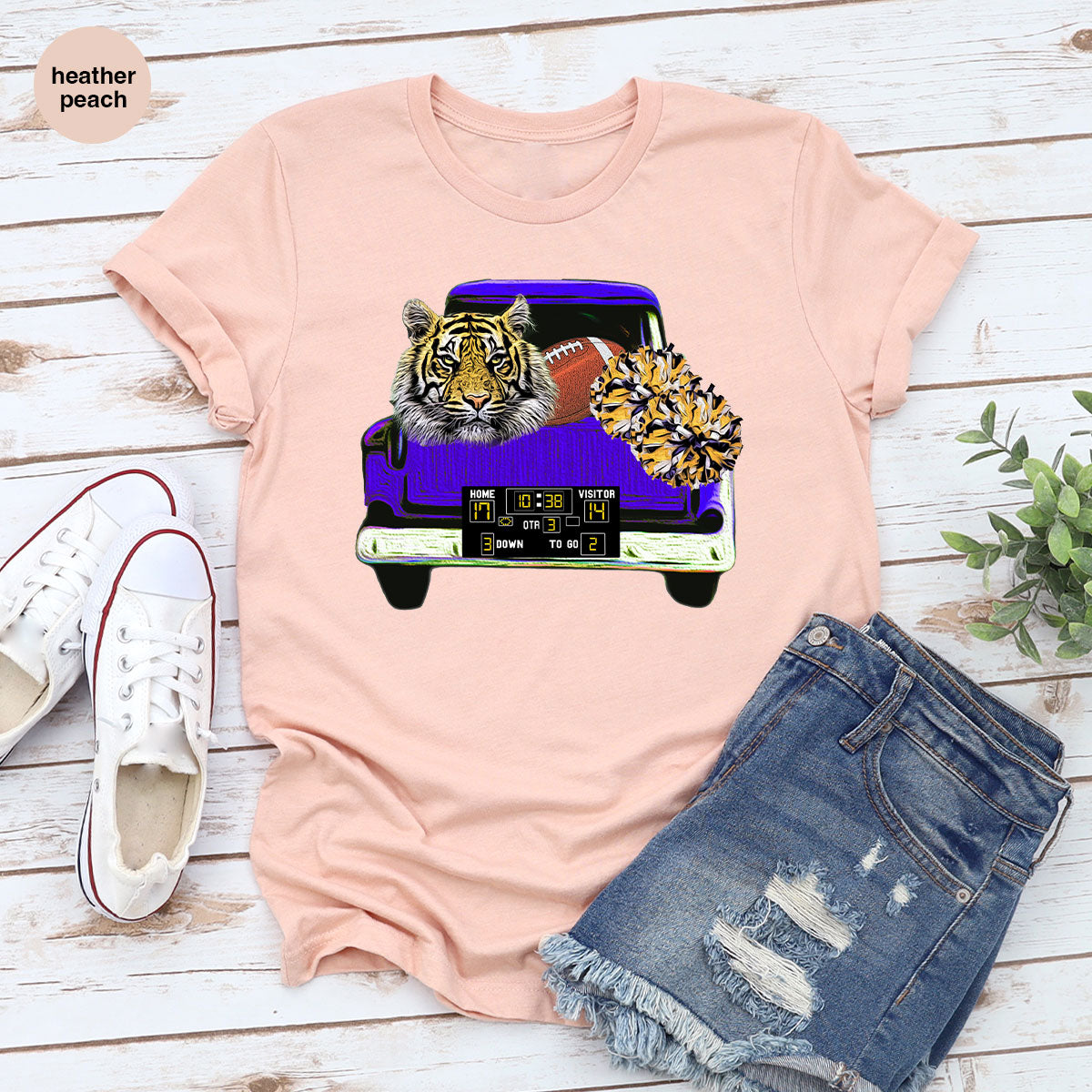 Football Truck Shirt, Tiger Graphic Tees, Football Mom TShirt, Football Gifts for Her, Cheer Vneck Shirt, Gift for Him, Sports Clothing