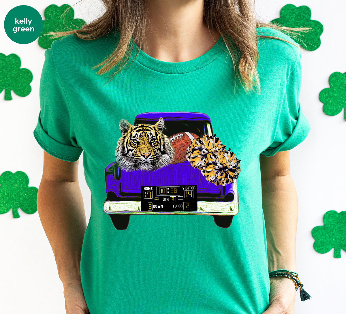 Football Truck Shirt, Tiger Graphic Tees, Football Mom TShirt, Football Gifts for Her, Cheer Vneck Shirt, Gift for Him, Sports Clothing