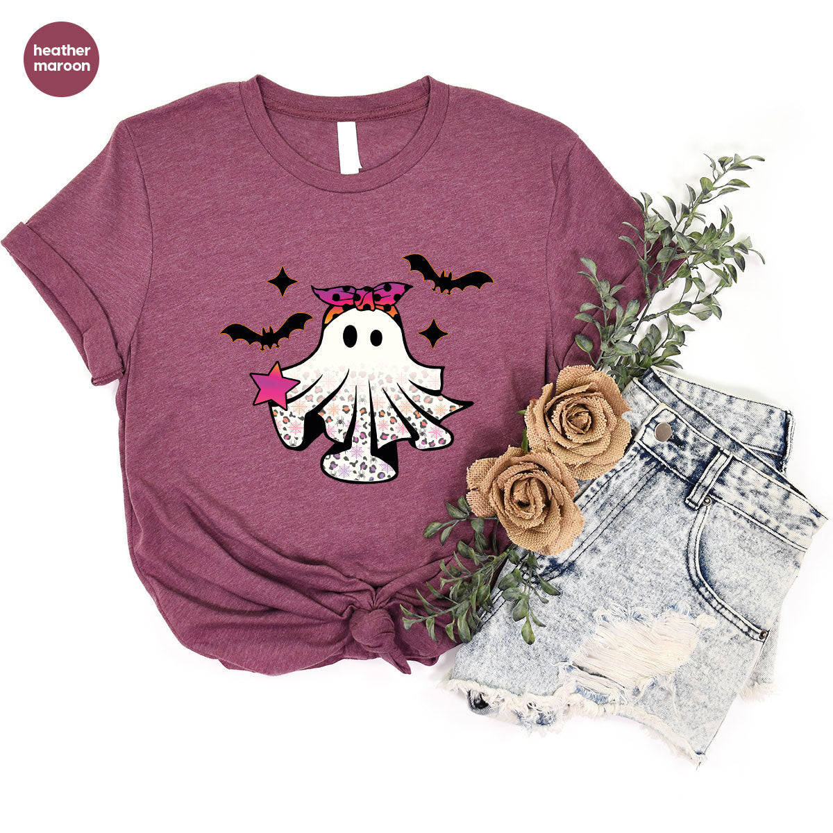 Spooky Season Outfit, Ghost Graphic Tee, Girls Boo Vneck TShirt