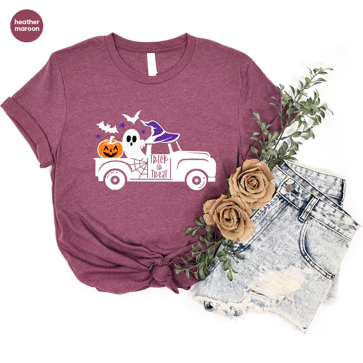 Halloween Sweatshirt, Halloween Gifts, Pumpkin Graphic Tees, Spooky Season Clothes, Witchy Vneck Shirt, Cute Ghost TShirt, Boo Truck T-Shirt