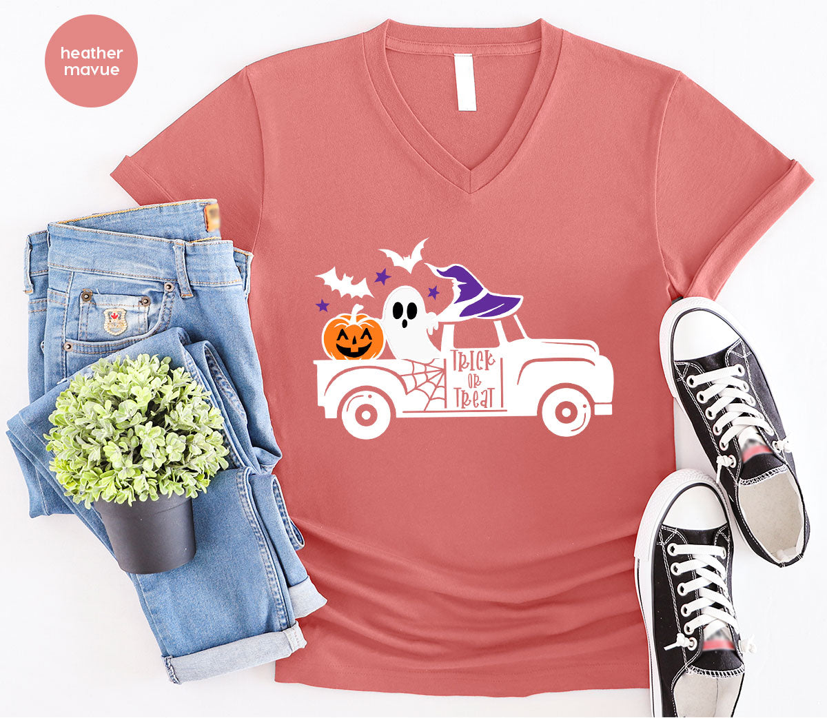 Halloween Sweatshirt, Halloween Gifts, Pumpkin Graphic Tees, Spooky Season Clothes, Witchy Vneck Shirt, Cute Ghost TShirt, Boo Truck T-Shirt