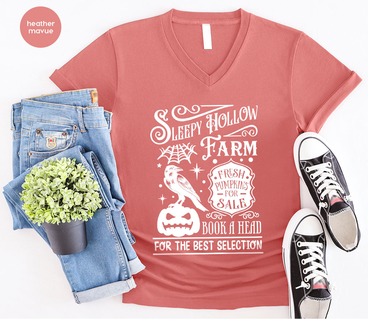 Halloween Sweatshirt, Farmer Outfit, Pumpkin Shirt, Spooky Season Clothing, Crow T-Shirt, Farm Graphic Tees, Gift for Him, Movie VNeck Shirt