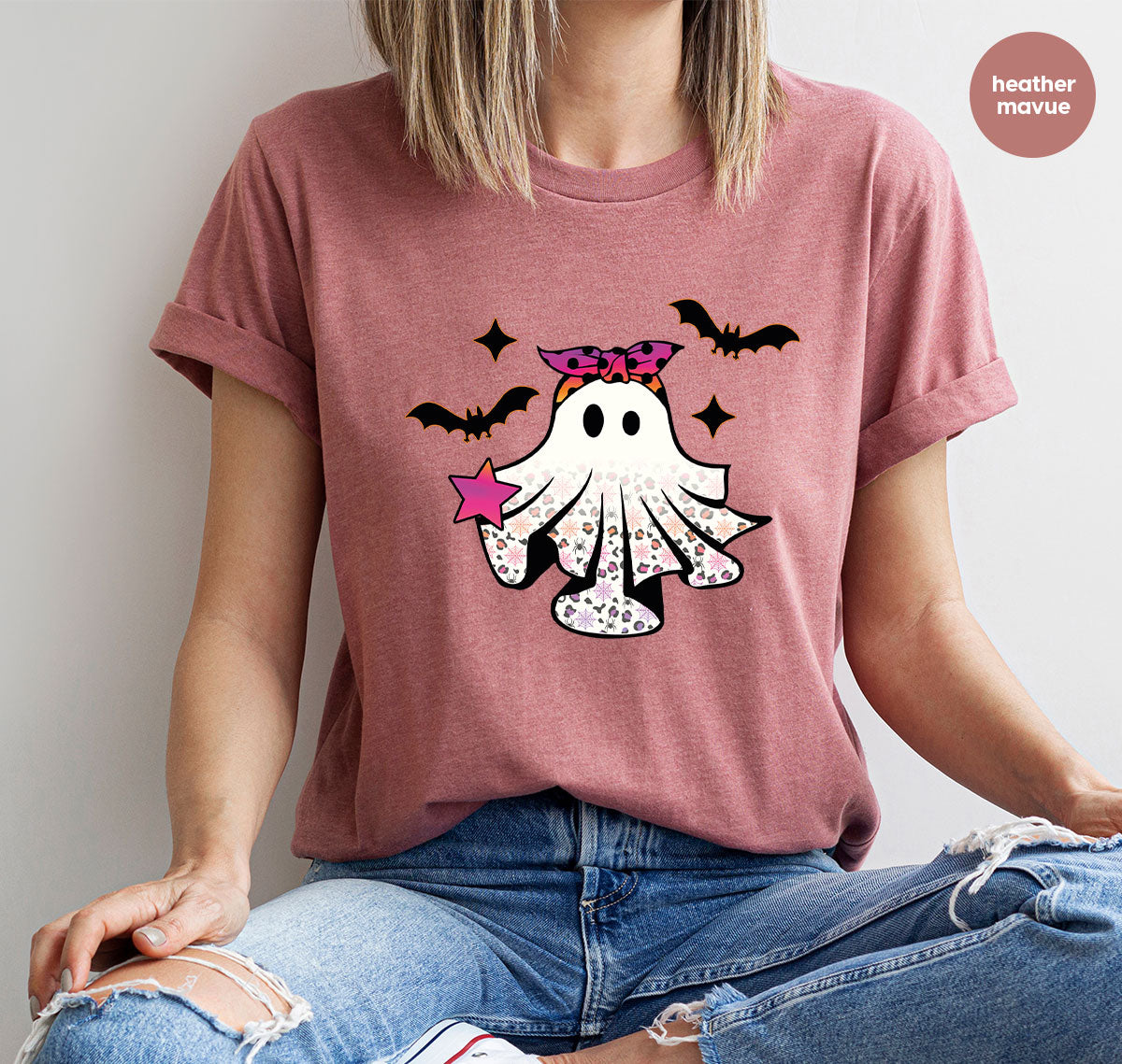 Spooky Season Outfit, Ghost Graphic Tee, Girls Boo Vneck TShirt
