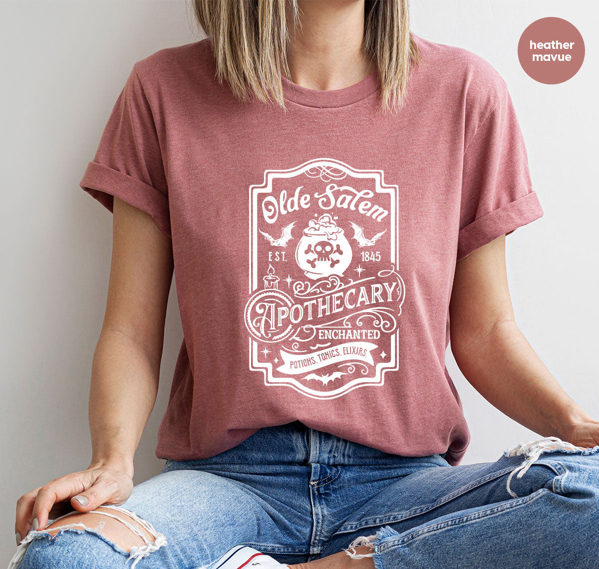 Spooky Season Clothing, Witches Crewneck Sweatshirts, Halloween Gifts, Salem Graphic Tees, Girls Apothecary T-Shirt, Womens Vneck Tshirt