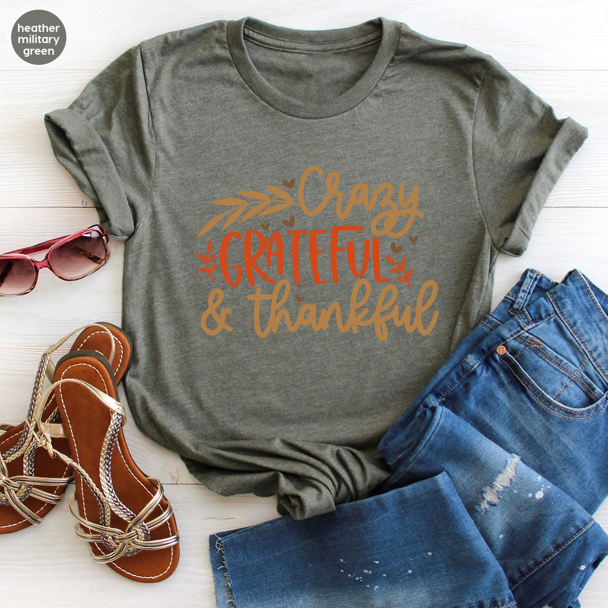 Funny Fall T Shirt, Gift for Her, Crazy Grateful Thankful T-Shirt, Autumn Clothing, Happy Thanksgiving TShirts, Leaves Graphic Tees