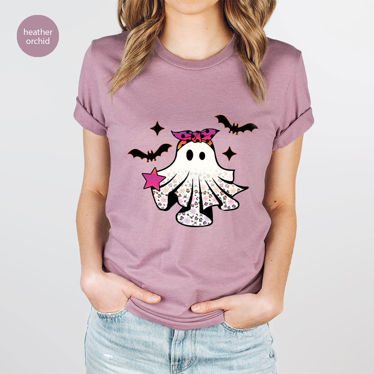Spooky Season Outfit, Ghost Graphic Tee, Girls Boo Vneck TShirt