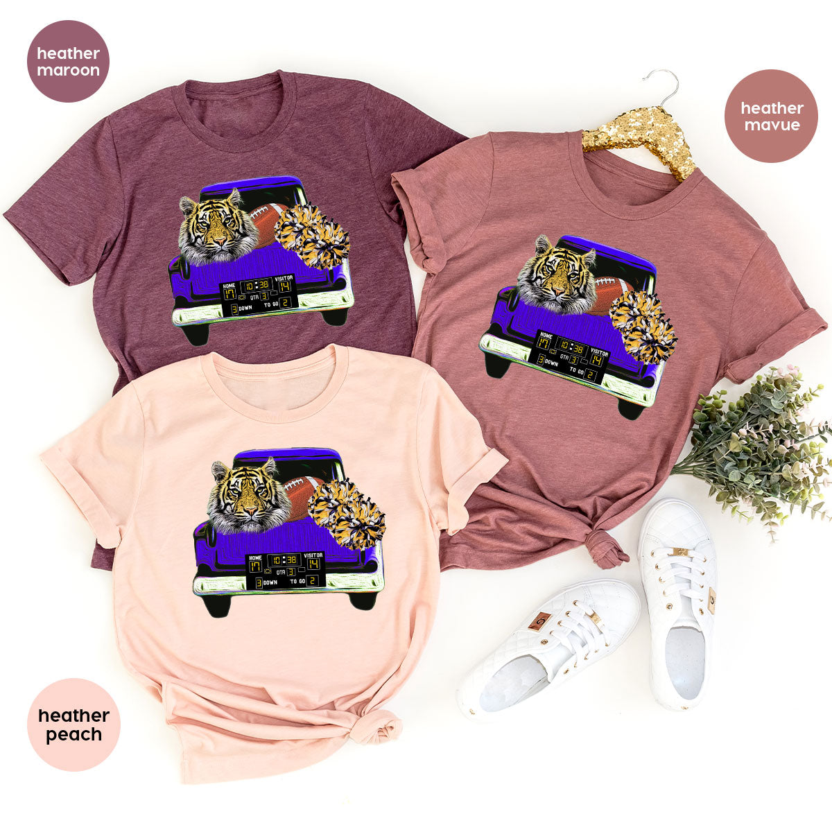 Football Truck Shirt, Tiger Graphic Tees, Football Mom TShirt, Football Gifts for Her, Cheer Vneck Shirt, Gift for Him, Sports Clothing