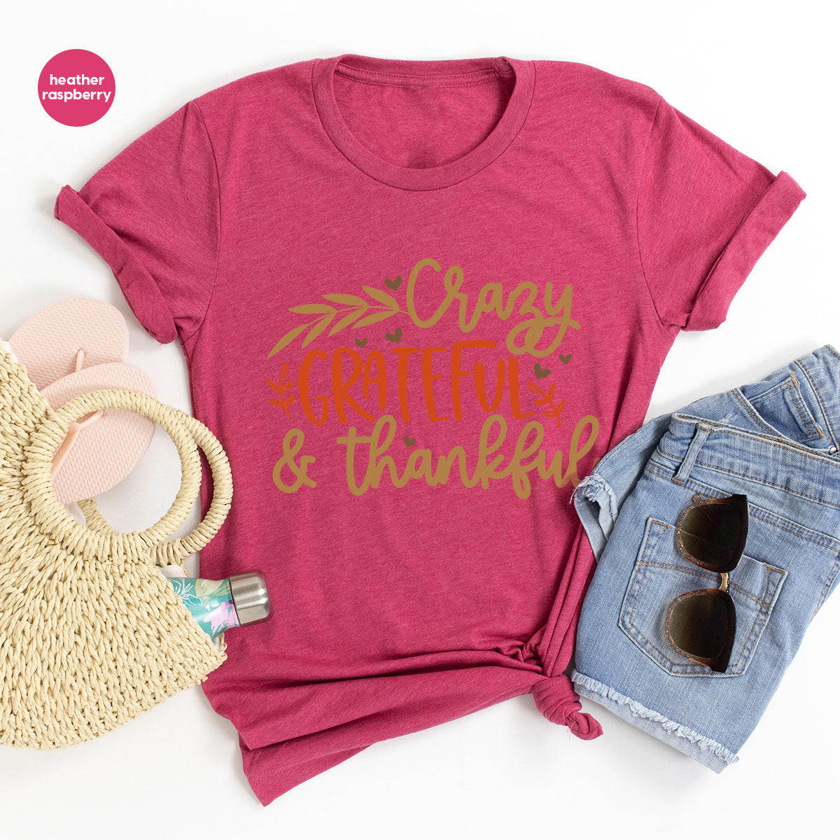 Funny Fall T Shirt, Gift for Her, Crazy Grateful Thankful T-Shirt, Autumn Clothing, Happy Thanksgiving TShirts, Leaves Graphic Tees